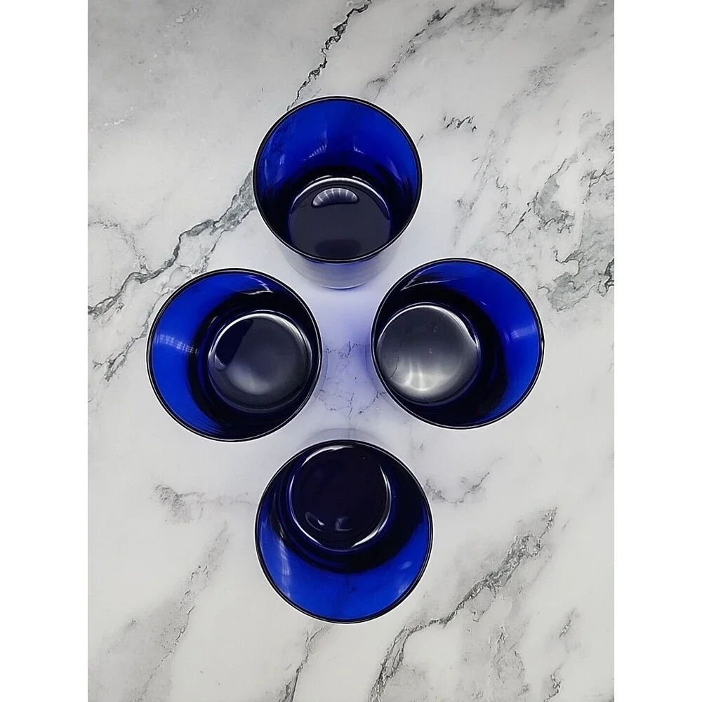Vintage Libbey Metropolitan Cobalt Blue Round Bottom Old Fashioned Glasses 4